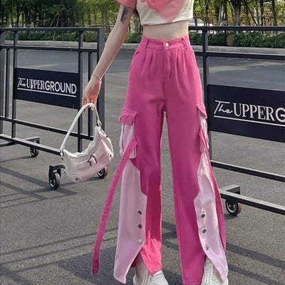 Pink patchwork baggy cargo pants 