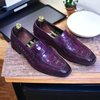 Handmade Penny Loafer Style Purple Color Pure Alligator Texture Leather Moccasin Shoes for Men's - Thumbnail 1