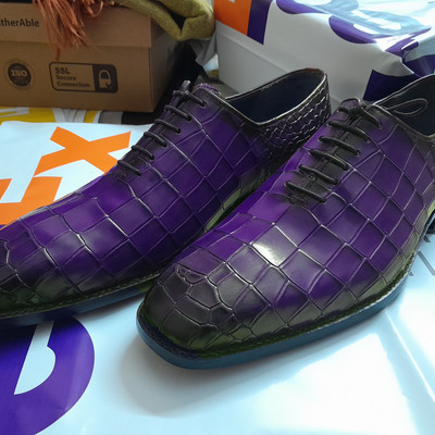 Classic men's hand made purple tone alligator formal lace up shoes