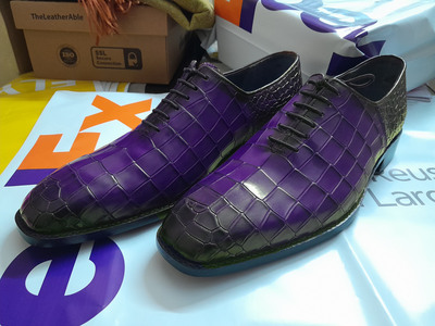 Classic Men's Hand Made Purple Tone Alligator Formal Lace Up Shoes