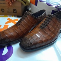 Classic Men's Hand Made Brown Tone Alligator Formal Lace Up Shoes - Thumbnail 1