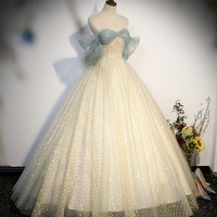 Lovely Tulle Sequins Long Prom Dress, A-Line Off Shoulder Evening Dress - Thumbnail 1