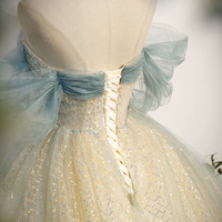 Lovely Tulle Sequins Long Prom Dress, A-Line Off Shoulder Evening Dress - Thumbnail 3