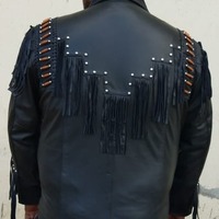 Handmade Men Black Leather With Round Studded Punk Jacket  - Thumbnail 1