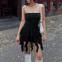 Black Ruffle Tassel Mini Dress - Thumbnail 1