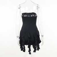 Black Ruffle Tassel Mini Dress - Thumbnail 8