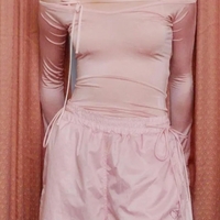 Pink Bow Off Shoulder Long Sleeve Top - Thumbnail 2