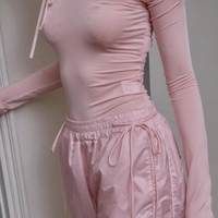 Pink Bow Off Shoulder Long Sleeve Top - Thumbnail 1