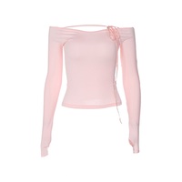 Pink Bow Off Shoulder Long Sleeve Top - Thumbnail 5