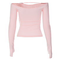 Pink Bow Off Shoulder Long Sleeve Top - Thumbnail 6