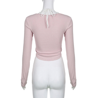 Pink Lace Patchwork Button Crop Top - Thumbnail 7