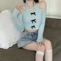 Bow Off Shoulder Long Sleeve Top - Thumbnail 2