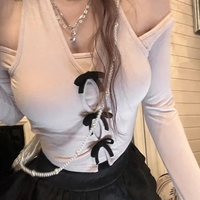 Bow Off Shoulder Long Sleeve Top - Thumbnail 6