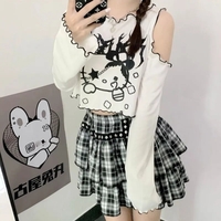 Cat Off Shoulder Frill Long Sleeve Shirt  - Thumbnail 2