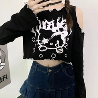 Cat Off Shoulder Frill Long Sleeve Shirt  - Thumbnail 5