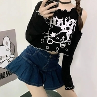 Cat Off Shoulder Frill Long Sleeve Shirt  - Thumbnail 6