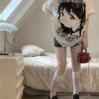 Anime Girl Print Oversized Short Sleeve T-shirt  - Thumbnail 2