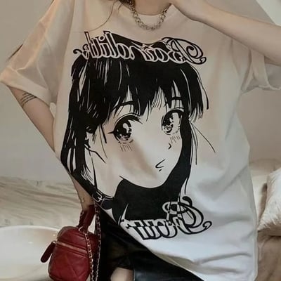 Anime girl print oversized short sleeve t-shirt  - Thumbnail 3