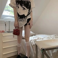 Anime Girl Print Oversized Short Sleeve T-shirt  - Thumbnail 3