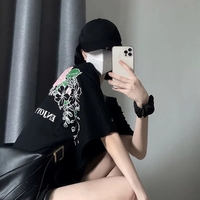 Flower Print Loose Short Sleeve T-shirt  - Thumbnail 4