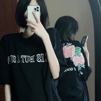 Flower Print Loose Short Sleeve T-shirt  - Thumbnail 5