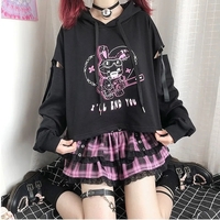Rabbit Punk Print Hollow Out Hoodie  - Thumbnail 3