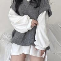 Grey Thick Knit Sweater Vest - Thumbnail 1