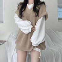 Grey Thick Knit Sweater Vest - Thumbnail 4