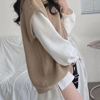 Grey Thick Knit Sweater Vest - Thumbnail 5