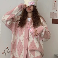Pink Argyle V Neck Sweater  - Thumbnail 2