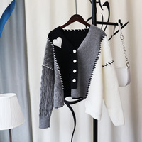 Grey Heart V Neck Patchwork Cardigan  - Thumbnail 4