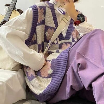 Purple Flower Knit Sweater Vest