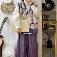 Purple Flower Knit Sweater Vest - Thumbnail 2