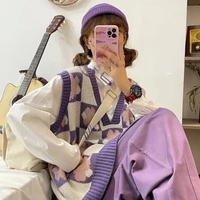 Purple Flower Knit Sweater Vest - Thumbnail 3