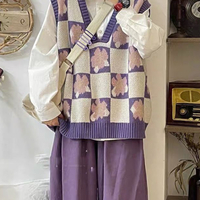 Purple Flower Knit Sweater Vest - Thumbnail 4