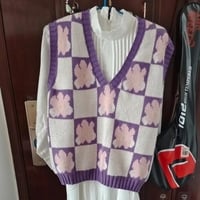 Purple Flower Knit Sweater Vest - Thumbnail 6