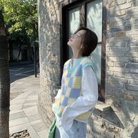 Blue & Yellow Checkered Crochet Sweater Vest  - Thumbnail 6