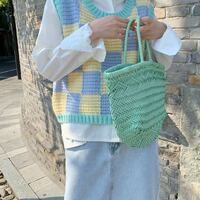 Blue & Yellow Checkered Crochet Sweater Vest  - Thumbnail 7