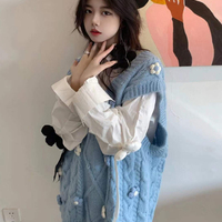 Blue Flower Crochet Sweater Vest  - Thumbnail 1