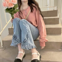 Pink Cat Embroidery Crop Sweater  - Thumbnail 6