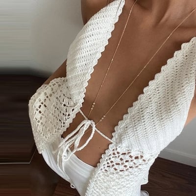 Crochet front tie up backless vest - Thumbnail 2