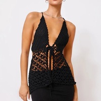 Crochet Front Tie Up Backless Vest - Thumbnail 8