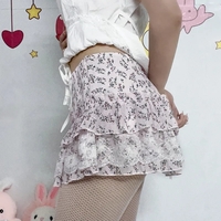 Floral Lace A-Line Chiffon Mini Skirt - Thumbnail 2