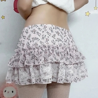 Floral Lace A-Line Chiffon Mini Skirt - Thumbnail 4