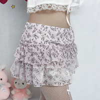 Floral Lace A-Line Chiffon Mini Skirt - Thumbnail 5