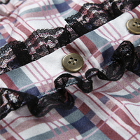 Plaid Ruffle Square V Neck Short Sleeve Top - Thumbnail 6