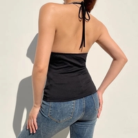 Black Belt Bandage V Neck Backless Halter Top  - Thumbnail 4