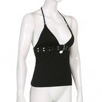 Black Belt Bandage V Neck Backless Halter Top  - Thumbnail 6