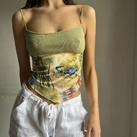 Green Vacation Print Patchwork Tank Top - Thumbnail 2