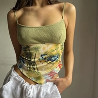 Green Vacation Print Patchwork Tank Top - Thumbnail 3